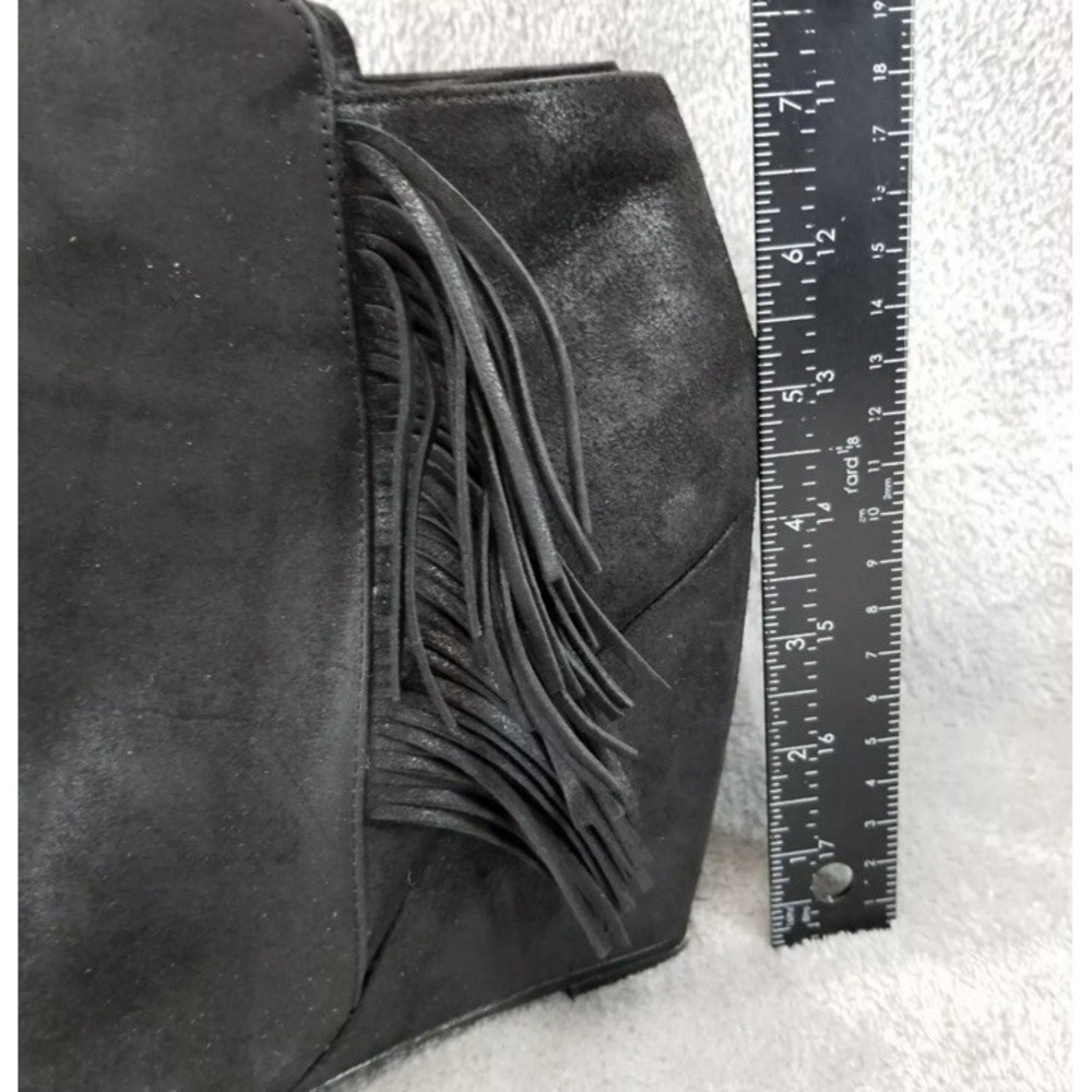 Charles David Bootie 8.5 Black Suede Fringe‎ Cowgirl Western Rocker Grunge Wedge - Picture 14 of 14